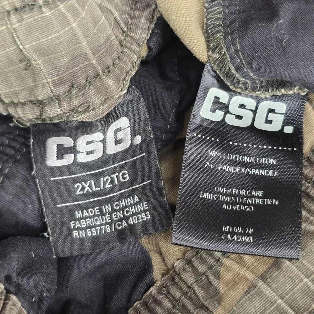 CSG Cargo Jogger Pants Mens 2XL Green Camo Ripstop Cotton Blend Drawstring Gorp